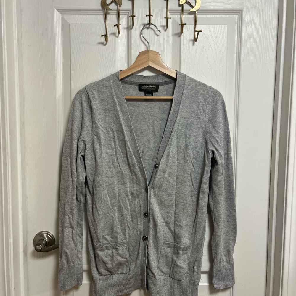 Eddie Bauer Gray Cardigan Sweater V-Neck Knit